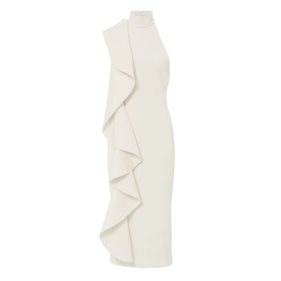 Solace London Amelle High Neck Asymmetric Ruffled Drape Across Sleeveless White - Picture 2 of 9